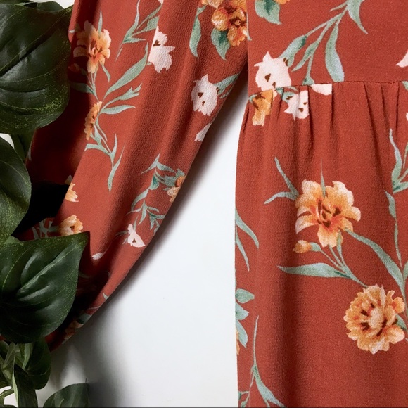 *SOLD*AEO Burnt Orange Floral Boho Blouse Cover Up - Picture 5 of 8